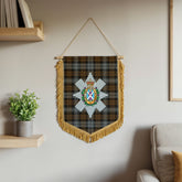 Black Watch Weathered Tartan Crest Wall Hanging Banner - Wood Pole